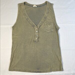 POL Women's Small Tank Green Rayon Spandex Trashed Vintage Look‎ Gorpcore Street